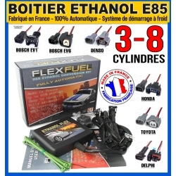 KIT ETHANOL FLEX E85 - BOITIER BIOETHANOL FLEX de 3 à 8  CYLINDRES - KIT E85